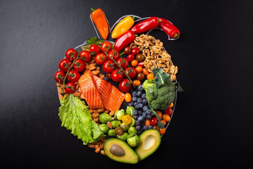 Food arranged in a heart shape