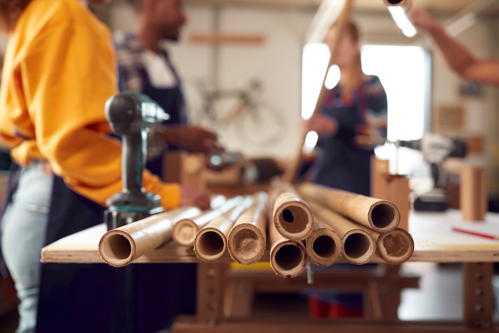 Team of carpenters using sustainable bamboo