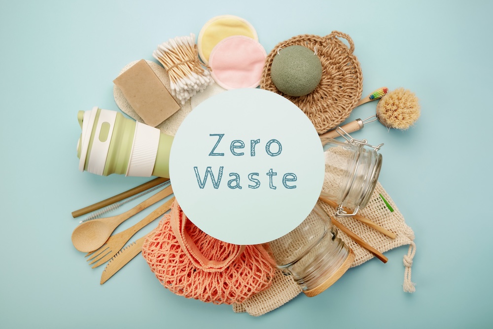 Zero waste label on top of eco-friendly products
