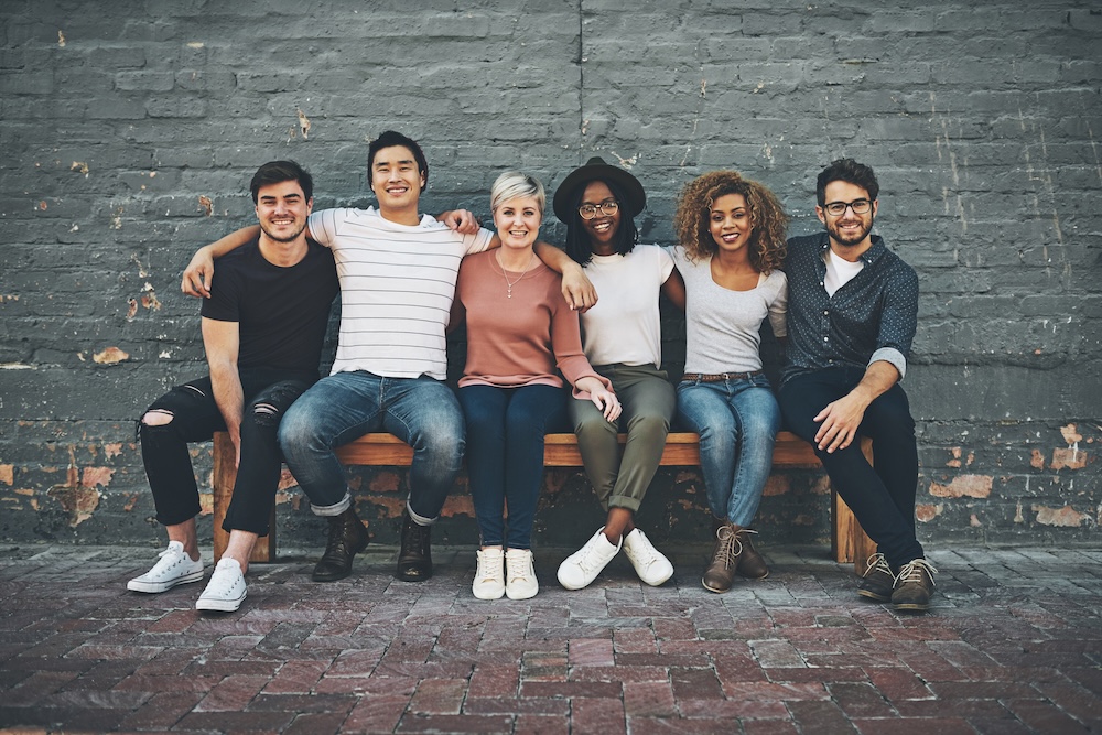 Diverse group of friends enjoying each other