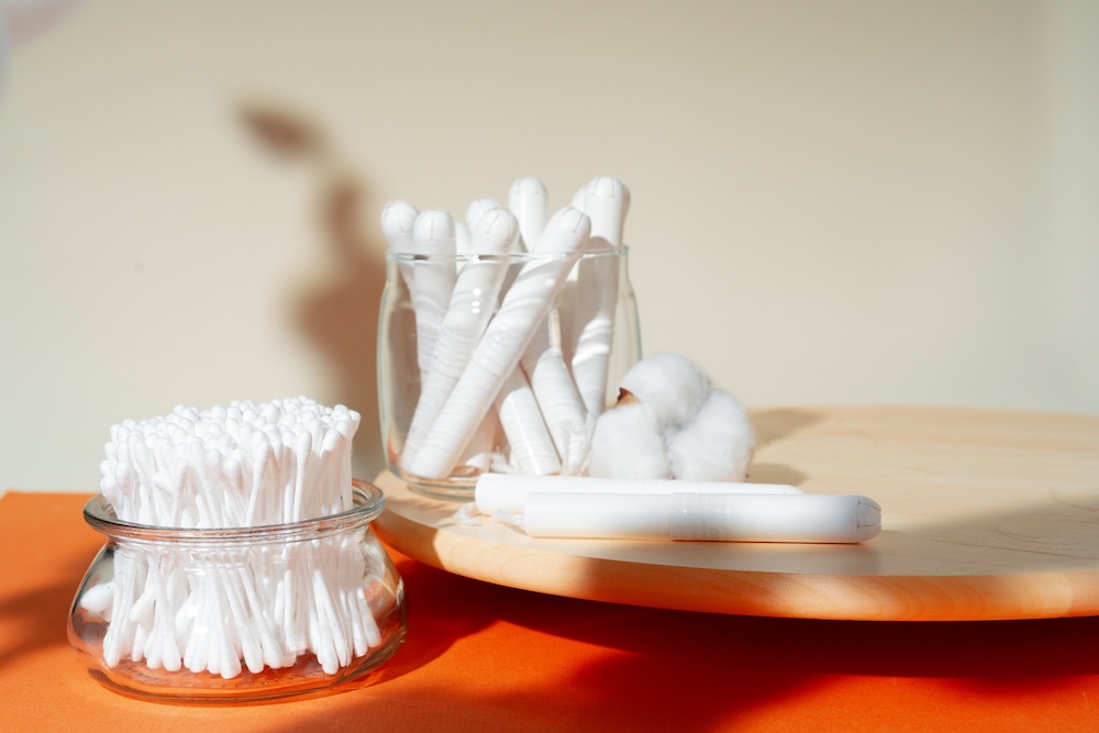 Organic tampons in a reusable glass jar