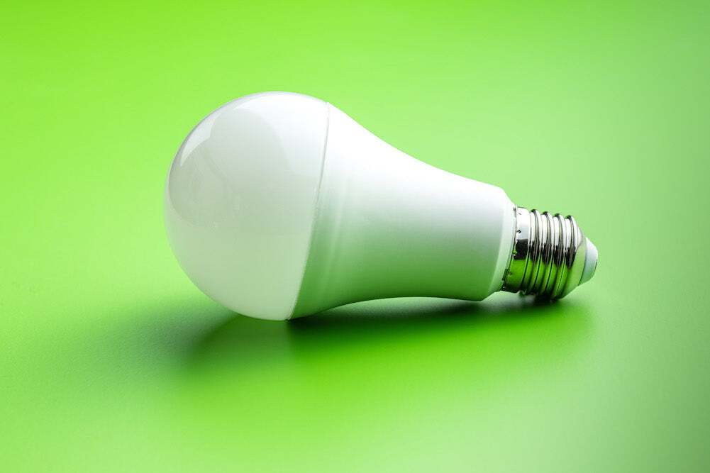 LED lightbulb on a green background
