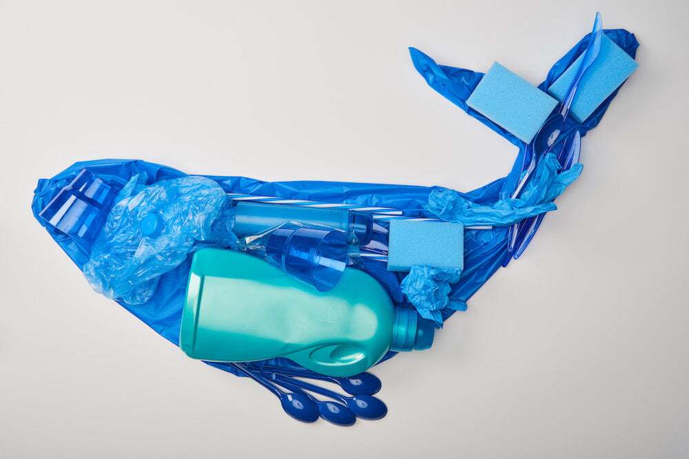 Whale shaped out of ocean plastic
