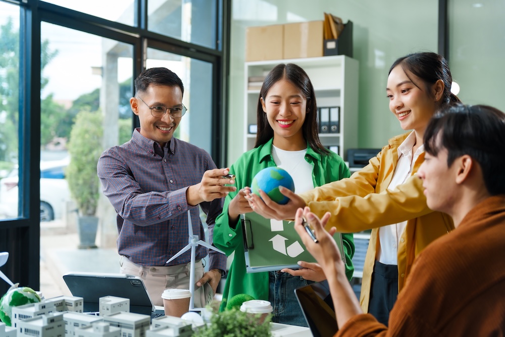 students learning about sustainable practices