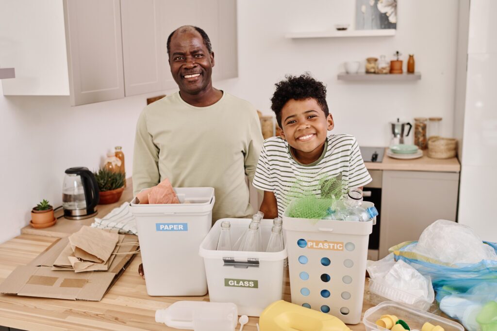 family recycling and sorting garage
