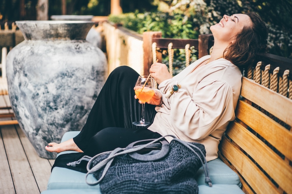 woman relaxed having a drink