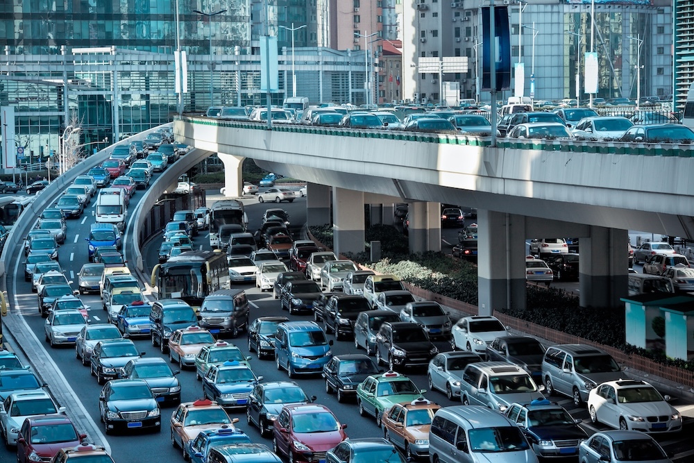 cars stuck in traffic jam during rush hour