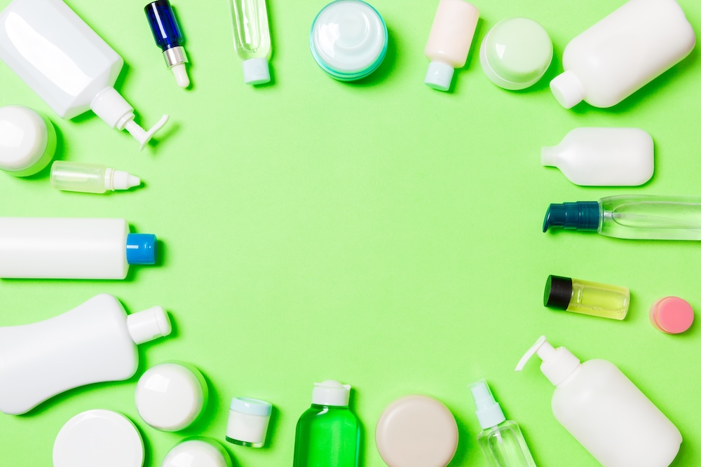 different plastic bottles filled with products that are not environmentally friendly