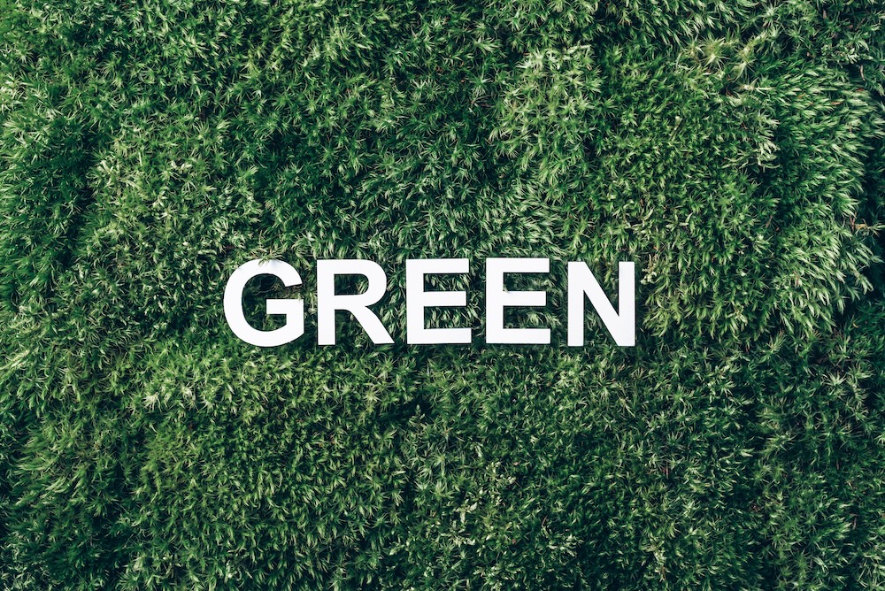 the word green spelled out on a grassy background