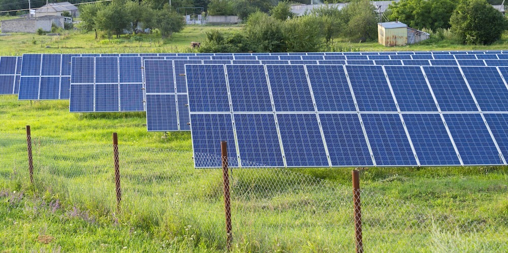 solar panels in a row on open land