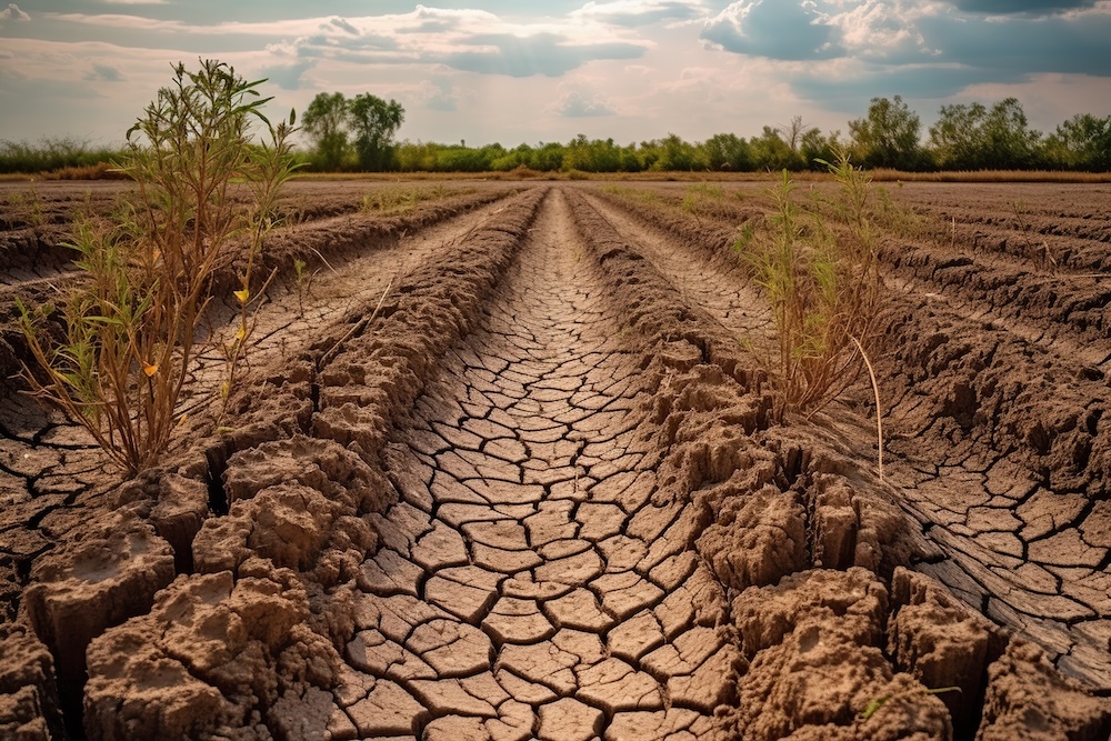 agriculture fields of grass dried and cracked from drought