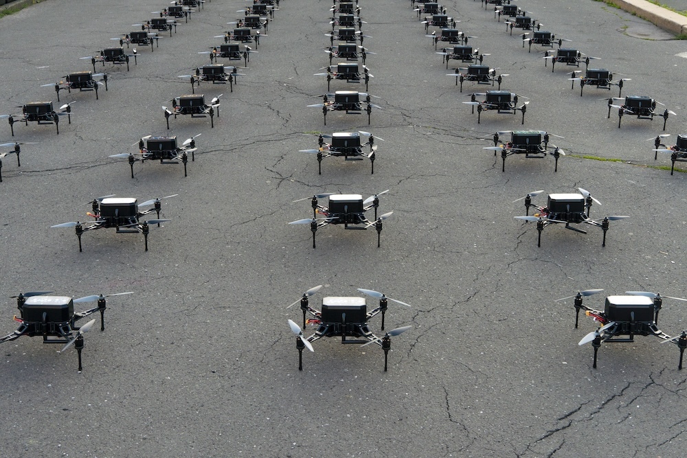 Ai drones in a row ready for clean up