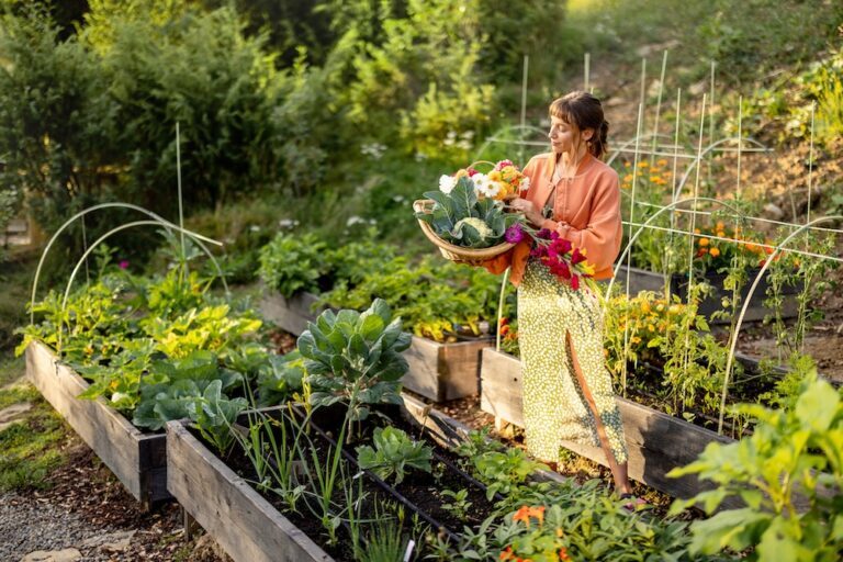 companion vegetable and herb plants in a garden bed