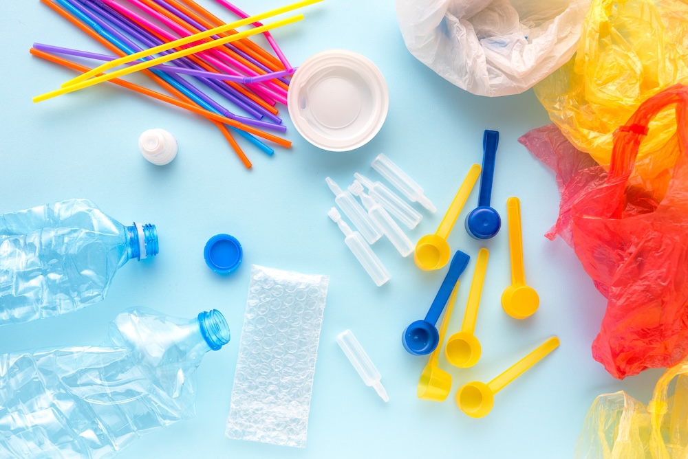 Colorful variety of single-use plastic waste