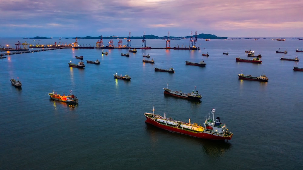 Cargo ship with cargo containers in import