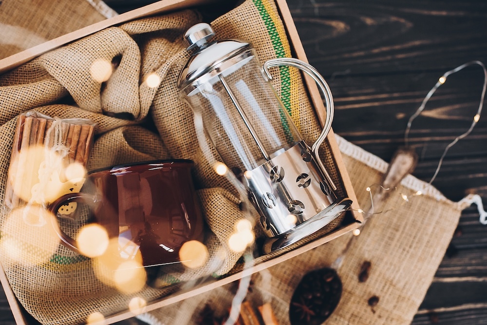 Wooden gift box with burlap cloth