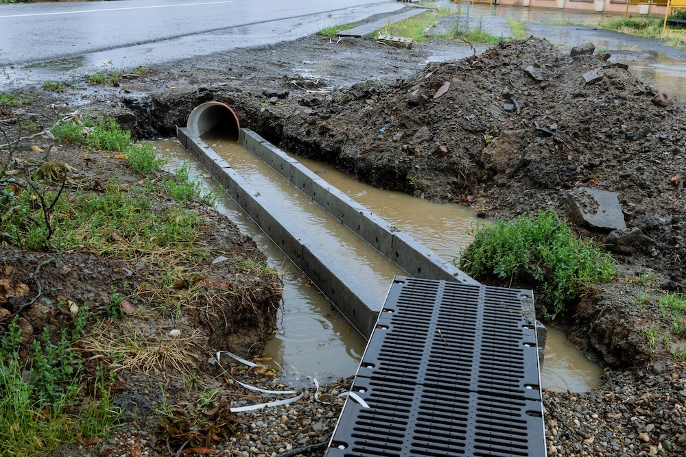 overflowing drainage flooded from rainwater