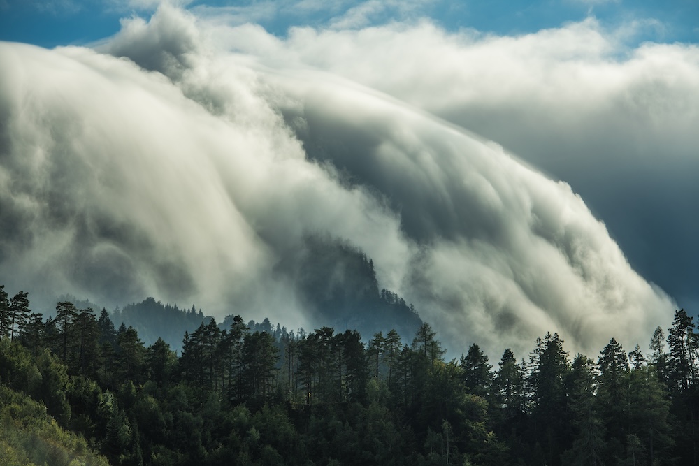 waterfall with cloud coverage