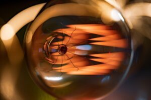 Incandescent light bulb up close
