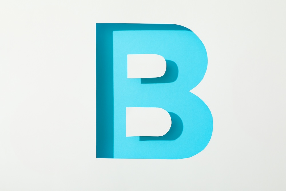 Big blue letter B on a white background