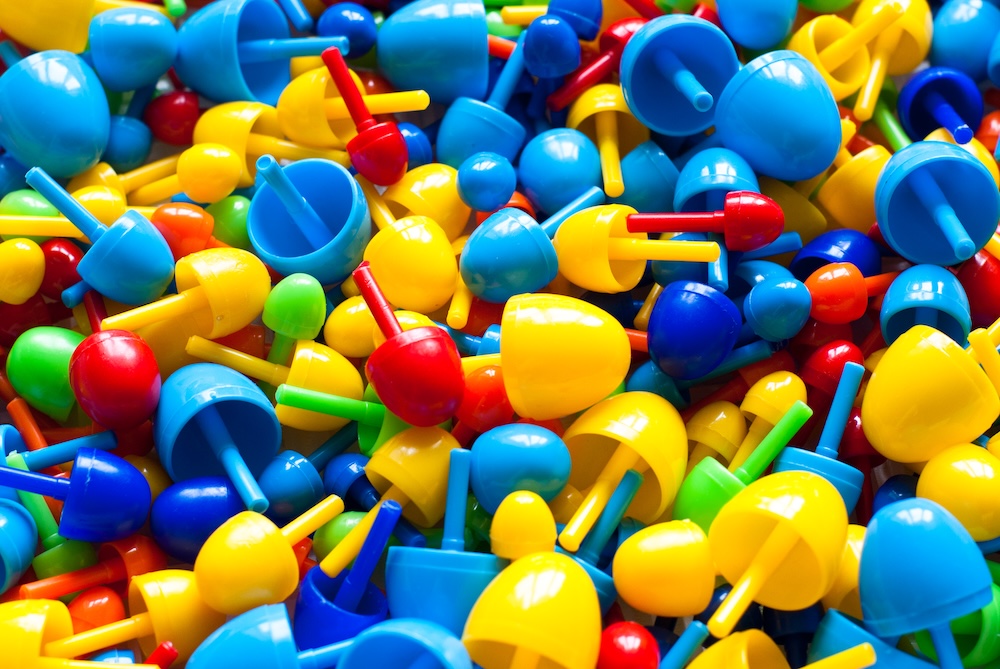 Colorful dyed pieces of plastics for children to play with