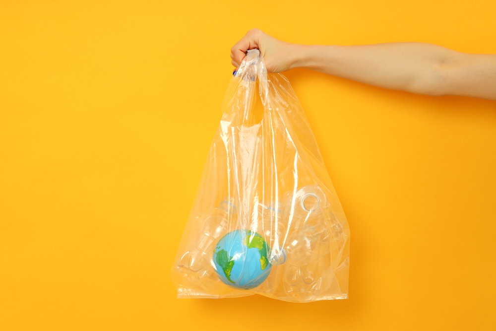 Earth globe inside a clear plastic bag