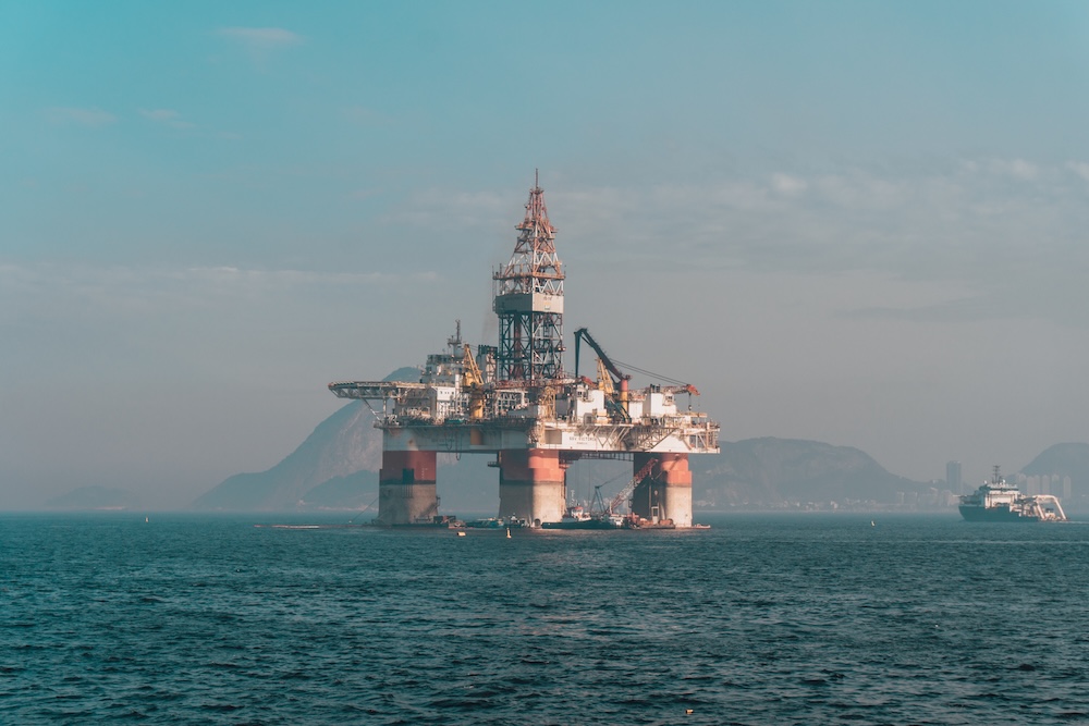 Offshore drilling oil extraction platform in the sea