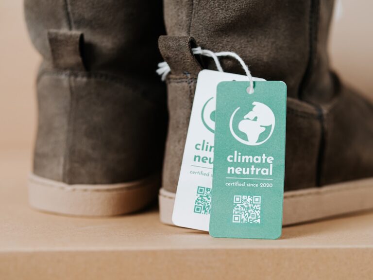 pair of shoes with climate neutral labels