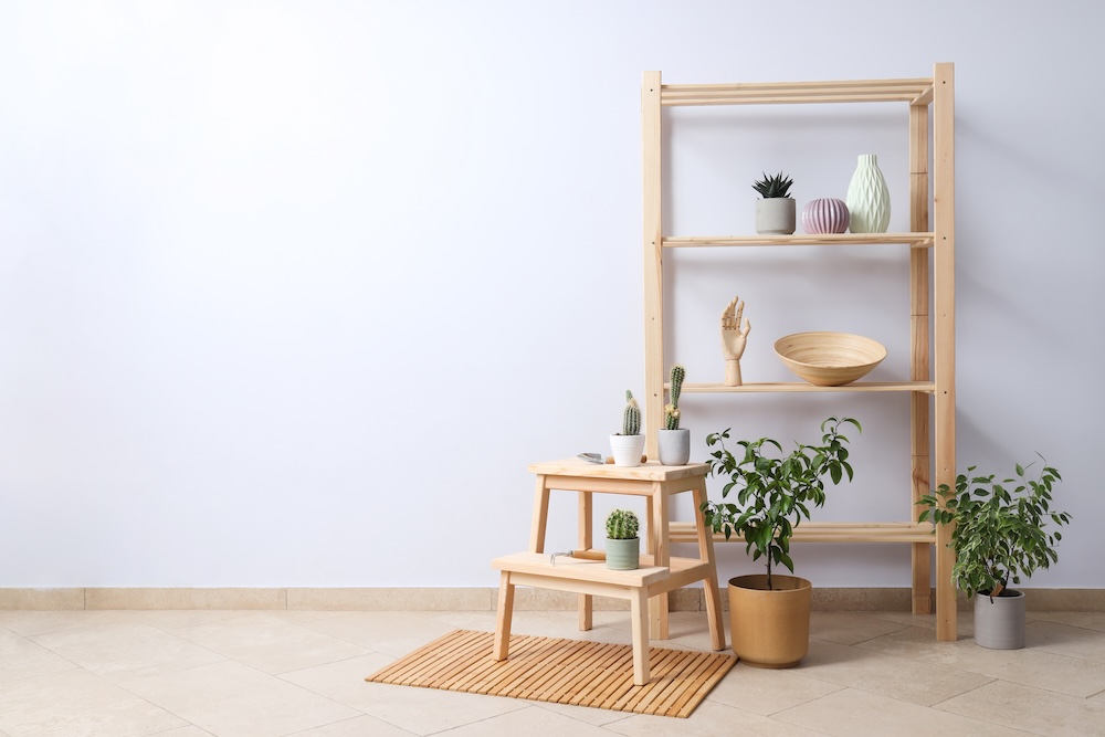 Step stool and shelf made out of sustainable wood
