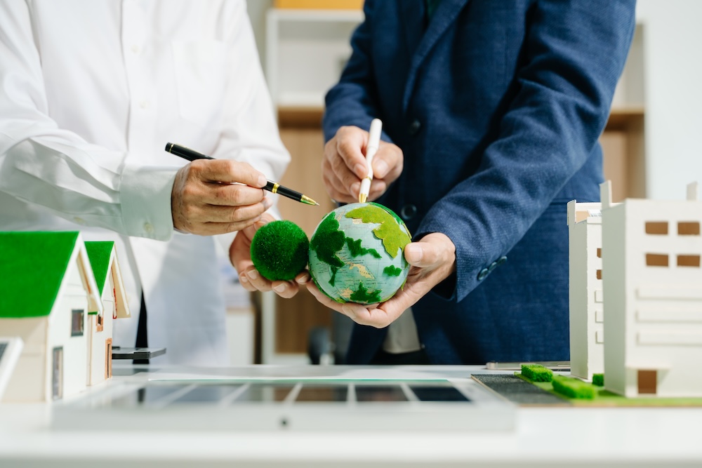 Team working on a plan for a more sustainable world