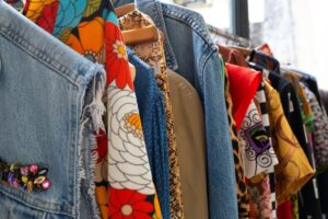 Retro clothes hanging at a thrift shop