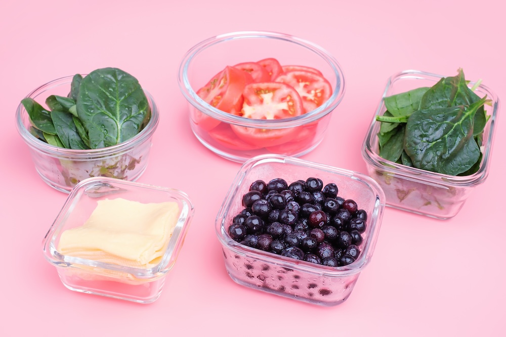 food prepared and put in glass containers