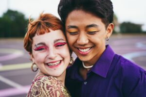 Young diverse friends expressing themselves