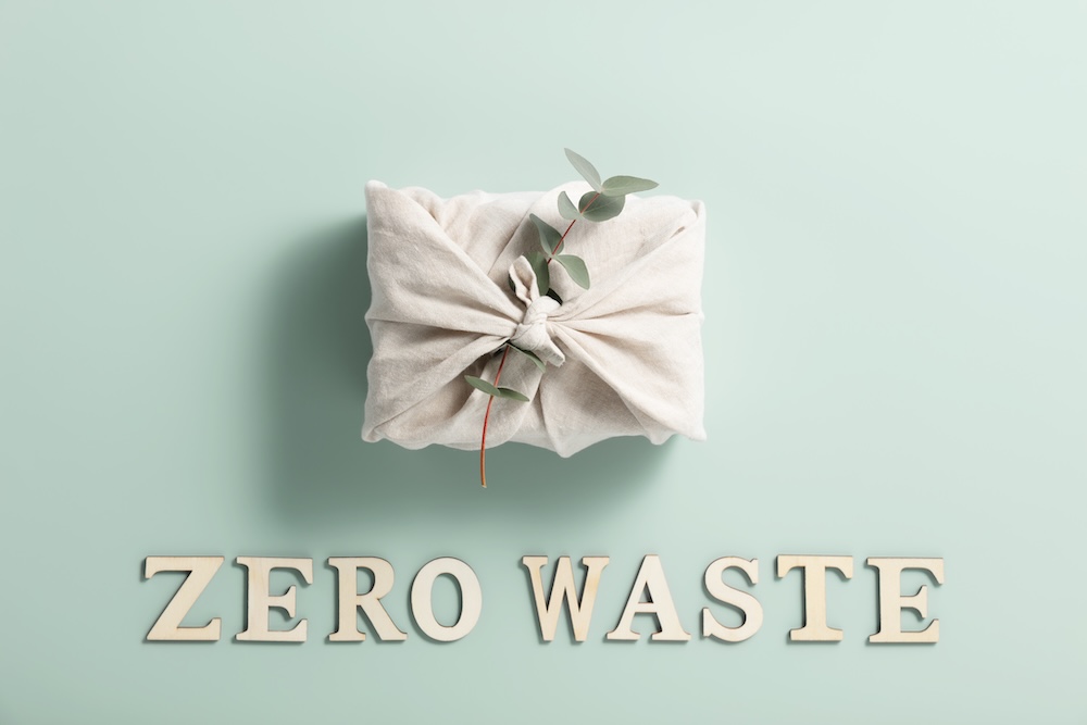 Zero waste words spelled out with a eco-friendly package