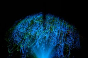 Glowing neural lines in the shape of a brain
