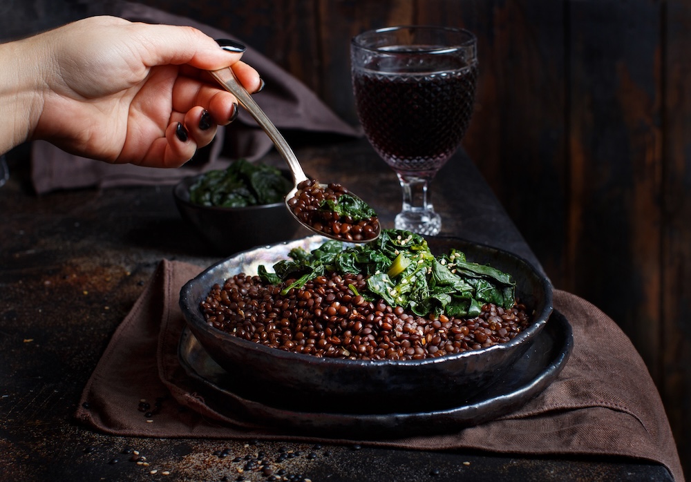 Black lentils full of natural iodine in a vegetable stew