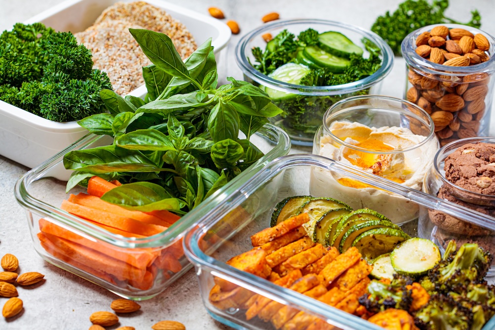 food containers with prepped meals