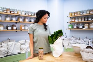 Woman shopping in a zero waste shop