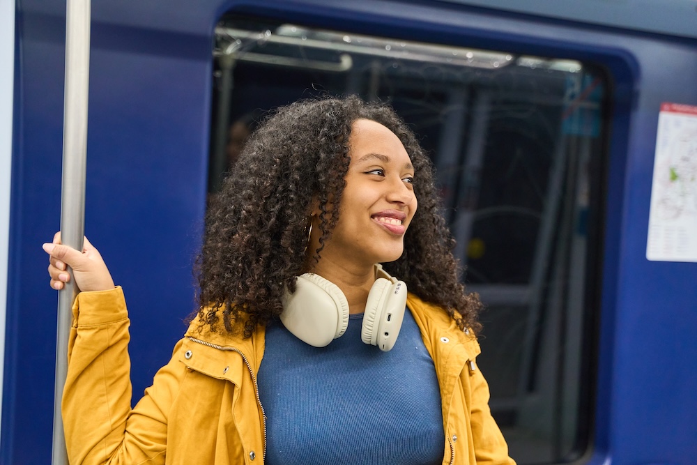 Young woman using public transportation