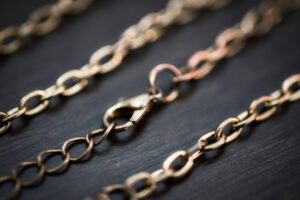 Gold chain necklesses laid out