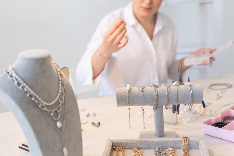 Woman looking at accessories and jewelry design