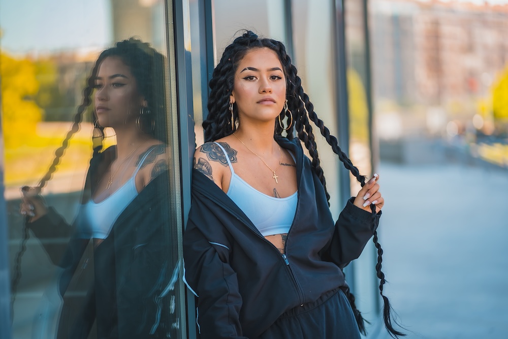 woman wearing streetwear fashionably
