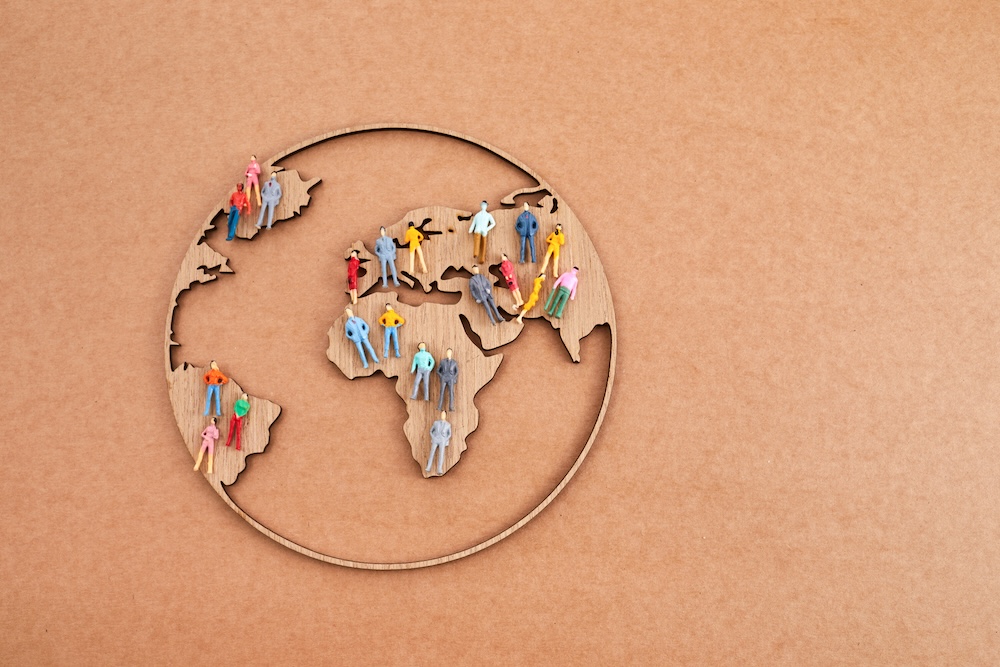 Wooden cut out of earth and countries