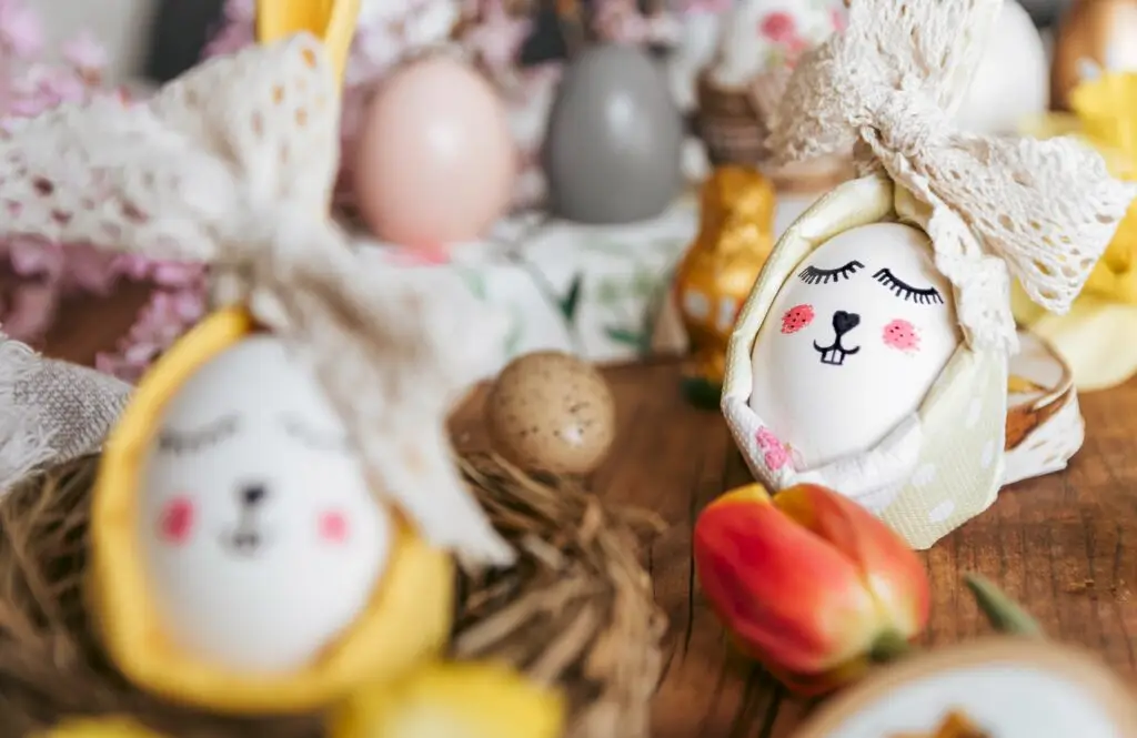 decorated easter eggs that look like an easter bunny