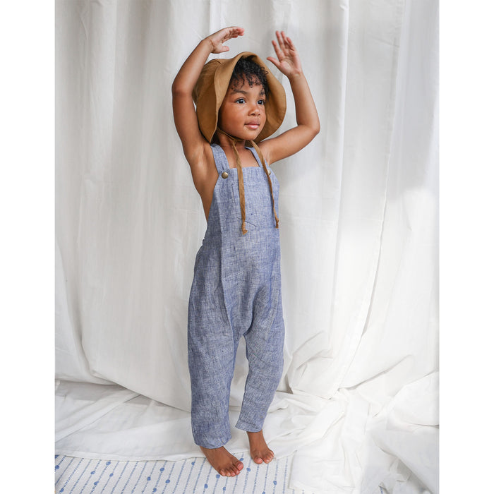 Heron Blue Linen Kids Romper Unisex