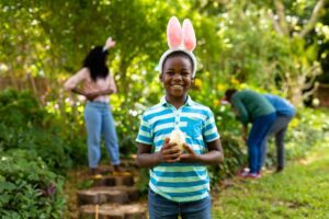 boy playing easter egg hunting