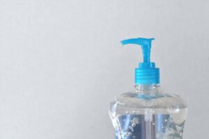 plastic bottle filled with hand sanitizer gel