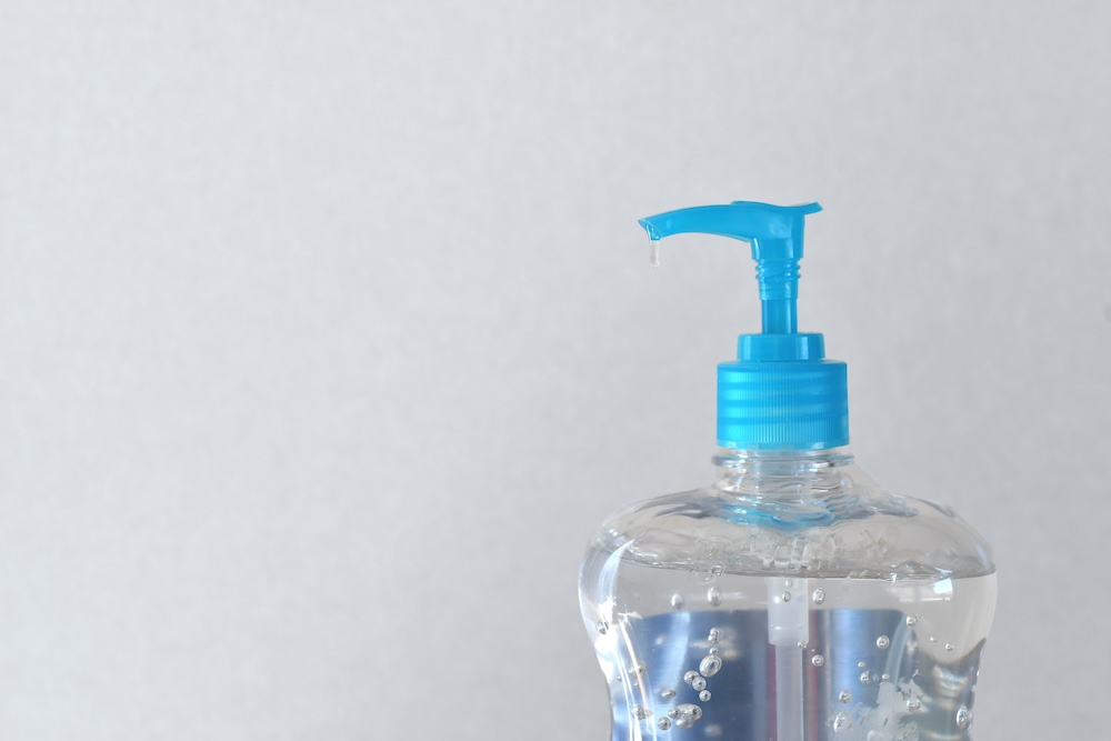 plastic bottle filled with hand sanitizer gel