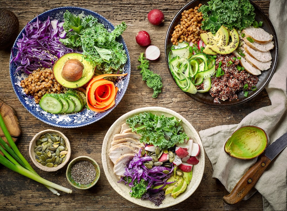 plant-based dishes for a complete meal on table
