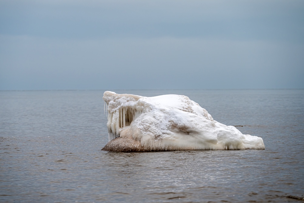frozen ice block melting in baltic